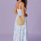 Square‑Neck Floral Ruched Slit Midi Dress