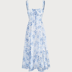 Square‑Neck Floral Ruched Slit Midi Dress