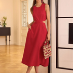 Round‑Neck Sleeveless Side Cut‑Out Tie‑Back Midi Dress