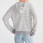 Striped Full‑Zip Knit Hooded Cardigan Hoodie