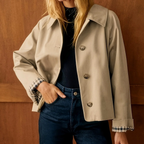 Khaki Single Breasted Contrast Detail Cropped Casual Jacket