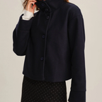 Blue Stand Collar Single Breasted Loose Cropped Jacket