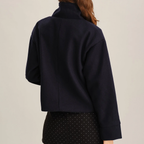 Blue Stand Collar Single Breasted Loose Cropped Jacket