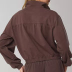 Relaxed Full‑Zip Elastic Cuff Cropped Cotton Jacket