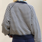 Classic‑Length Striped Raglan Crew Neck Fleece Sweatshirt