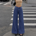 Blue Low‑Waist Solid Stonewashed Wide‑Leg Jeans Trousers
