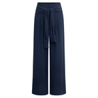 Solid Tie‑Front Wide‑Leg Twill Trousers