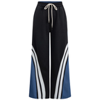 Striped Patchwork Drawstring Wide‑Leg Twill Trousers